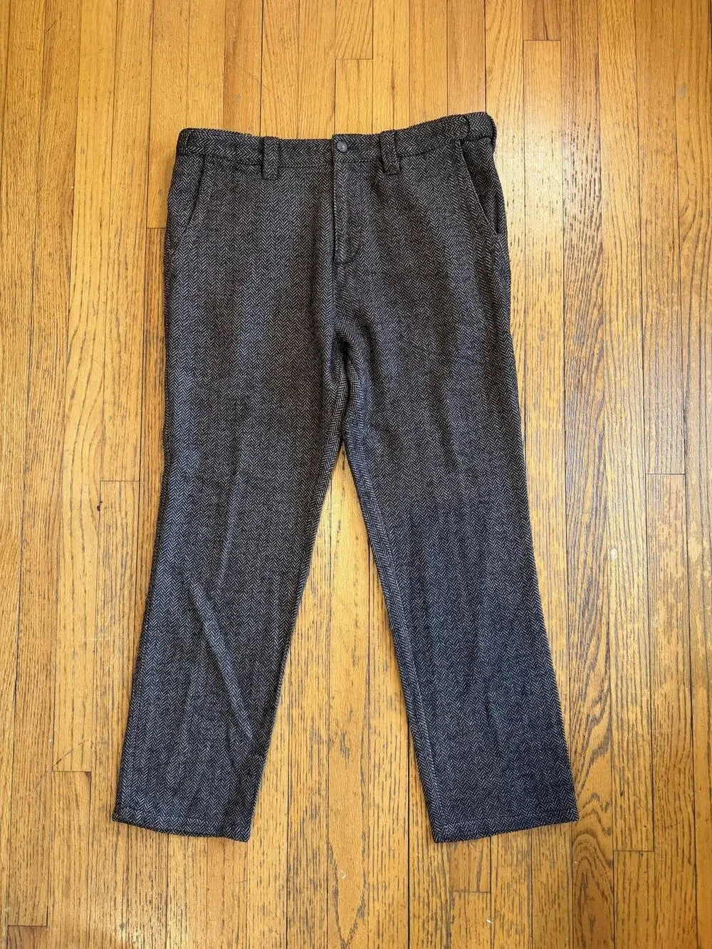The Territory Ahead MENS Pants 37x30 Gray Herringbone Tweed Lined Straight